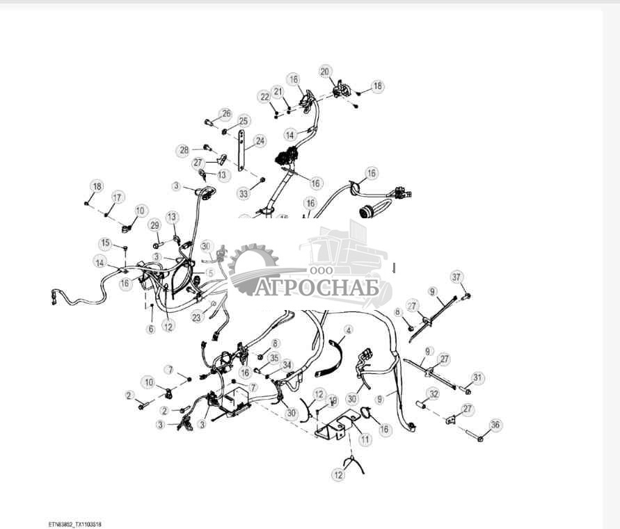 Крепежные детали главного жгута проводов (двигатели 4045HT054, 4045HT086, 4045HT087) 